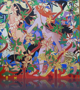 Diana and her Nymphs 100 x 100cm Oil on board Copy of a painting by Robert Burns